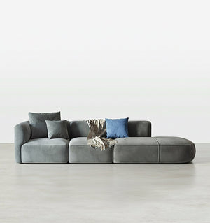 FIN 4-Seater Corner Sofa | Grey Velvet L-Shaped Modern Sofa | Contemporary Living Room Couch | Comfortable Family Sofa Set - Sleek Furniture