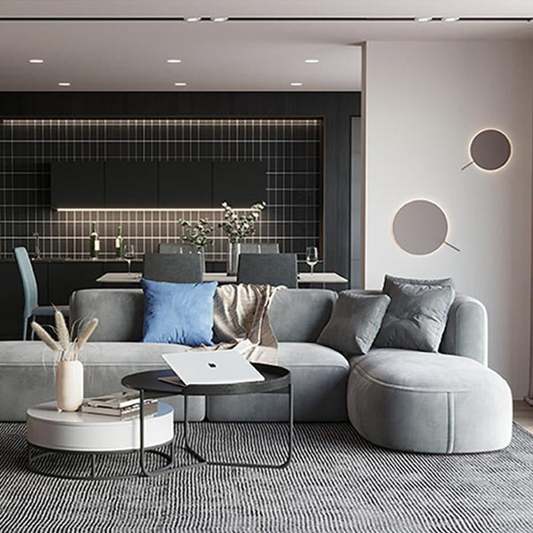 FIN 4-Seater Corner Sofa | Grey Velvet L-Shaped Modern Sofa | Contemporary Living Room Couch | Comfortable Family Sofa Set - Sleek Furniture