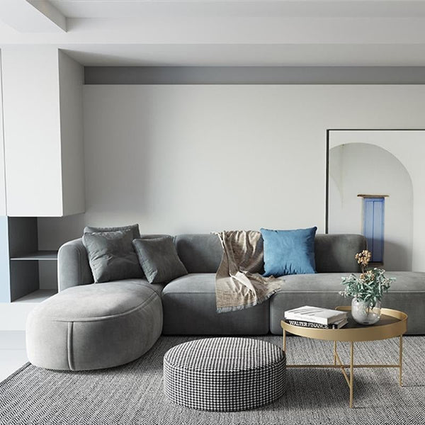 FIN 4-Seater Corner Sofa | Grey Velvet L-Shaped Modern Sofa | Contemporary Living Room Couch | Comfortable Family Sofa Set - Sleek Furniture