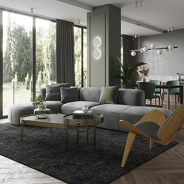 FIN 4-Seater Corner Sofa | Grey Velvet L-Shaped Modern Sofa | Contemporary Living Room Couch | Comfortable Family Sofa Set - Sleek Furniture