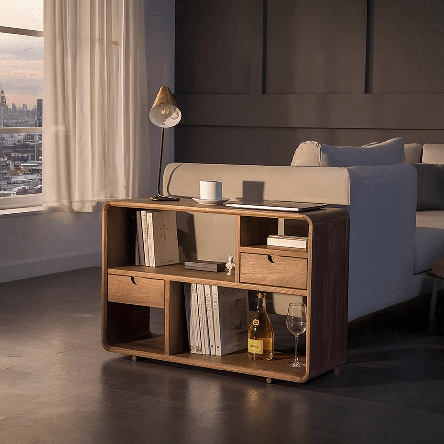 Franco Oak Side Table with Storage – Modern Ash Wood Side Unit with LED Dressing Table Mirror & Sideboard | Contemporary Bedroom Furniture - Sleek Furniture