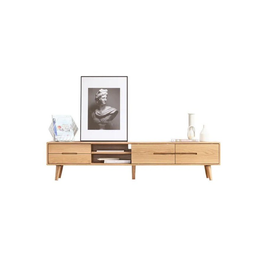 Freddie Extendable TV Stand & Media Unit, Ash Finish Wooden TV Cabinet with Storage, Modern Living Room Entertainment Unit, Noric Style Media Console - Sleek Furniture