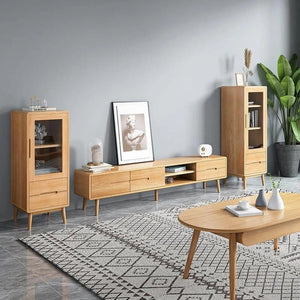 Freddie Extendable TV Stand & Media Unit, Ash Finish Wooden TV Cabinet with Storage, Modern Living Room Entertainment Unit, Noric Style Media Console - Sleek Furniture