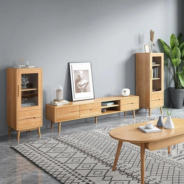 Freddie Extendable TV Stand & Media Unit, Ash Finish Wooden TV Cabinet with Storage, Modern Living Room Entertainment Unit, Noric Style Media Console - Sleek Furniture
