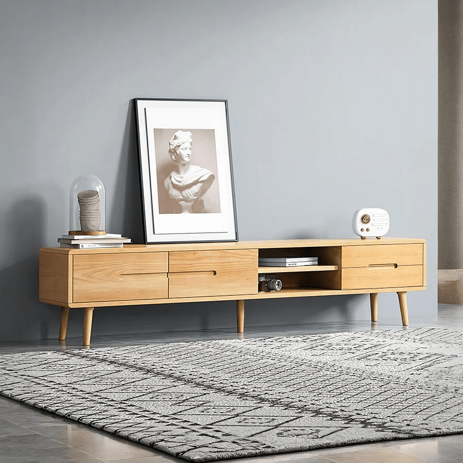 Freddie Extendable TV Stand & Media Unit, Ash Finish Wooden TV Cabinet with Storage, Modern Living Room Entertainment Unit, Noric Style Media Console - Sleek Furniture