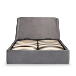 Frida Velvet Storage Ottoman Bed with Curved Headboard – Teal or Grey - Sleek Furniture