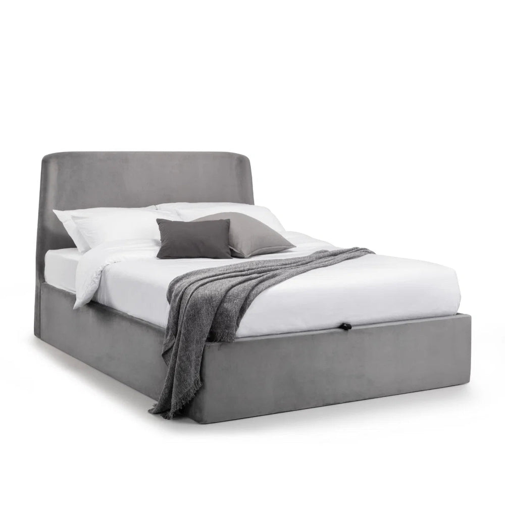 Frida Velvet Storage Ottoman Bed with Curved Headboard – Teal or Grey - Sleek Furniture