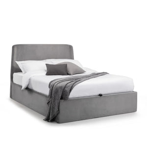 Frida Velvet Storage Ottoman Bed with Curved Headboard – Teal or Grey - Sleek Furniture