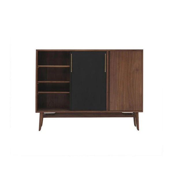 FU3 Modern Shoe Storage Cabinet Unit – Walnut & Black Finish Wooden Hallway Organizer with Multi - Layer Storage – Contemporary Space - Saving Footwear Rack - Sleek Furniture
