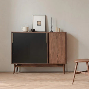 FU3 Modern Shoe Storage Cabinet Unit – Walnut & Black Finish Wooden Hallway Organizer with Multi - Layer Storage – Contemporary Space - Saving Footwear Rack - Sleek Furniture