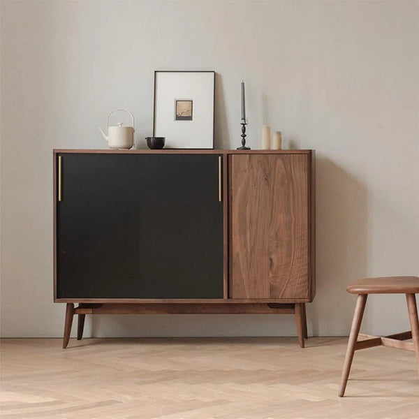 FU3 Modern Shoe Storage Cabinet Unit – Walnut & Black Finish Wooden Hallway Organizer with Multi - Layer Storage – Contemporary Space - Saving Footwear Rack - Sleek Furniture