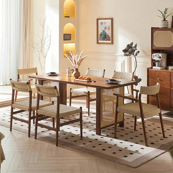 Fuchs Solid Wood & Rattan Dining Table Dark Oak Rectangular Modern Dining Room Table for Kitchen & Home - Sleek Furniture