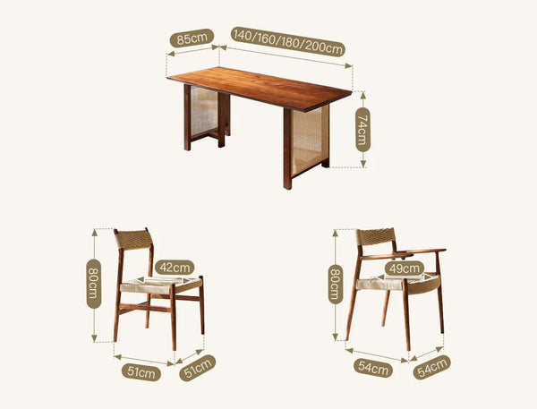 Fuchs Solid Wood & Rattan Dining Table Dark Oak Rectangular Modern Dining Room Table for Kitchen & Home - Sleek Furniture