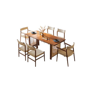 Fuchs Solid Wood & Rattan Dining Table Dark Oak Rectangular Modern Dining Room Table for Kitchen & Home - Sleek Furniture