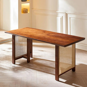 Fuchs Solid Wood & Rattan Dining Table Dark Oak Rectangular Modern Dining Room Table for Kitchen & Home - Sleek Furniture