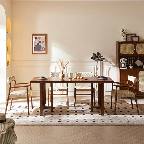 Fuchs Solid Wood & Rattan Dining Table Dark Oak Rectangular Modern Dining Room Table for Kitchen & Home - Sleek Furniture