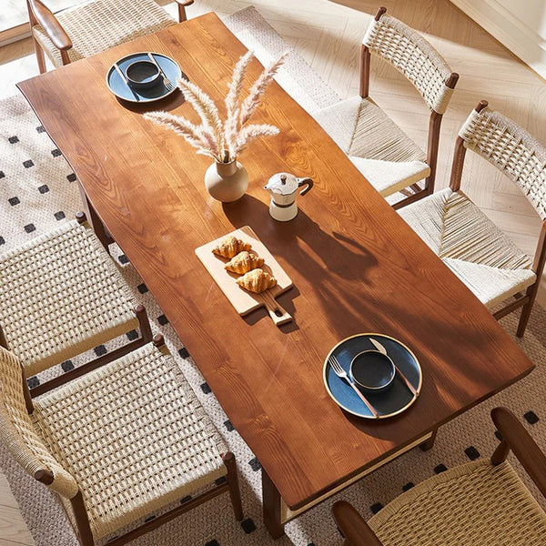 Fuchs Solid Wood & Rattan Dining Table Dark Oak Rectangular Modern Dining Room Table for Kitchen & Home - Sleek Furniture