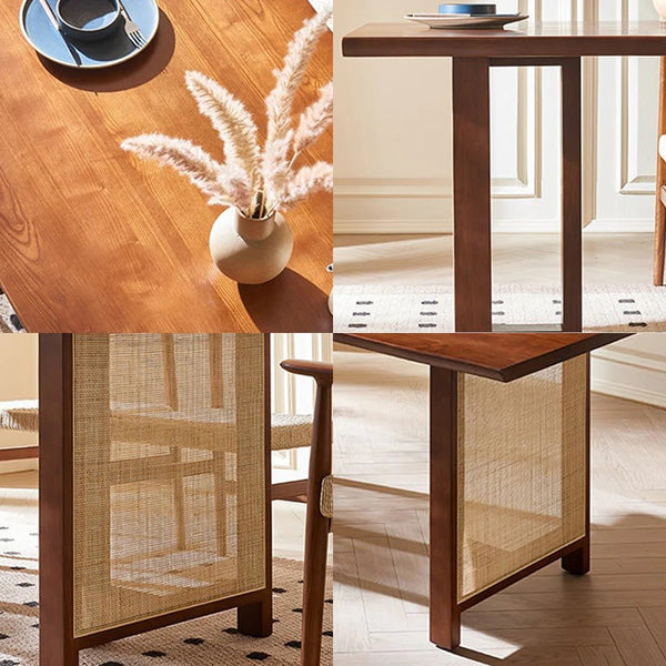 Fuchs Solid Wood & Rattan Dining Table Dark Oak Rectangular Modern Dining Room Table for Kitchen & Home - Sleek Furniture