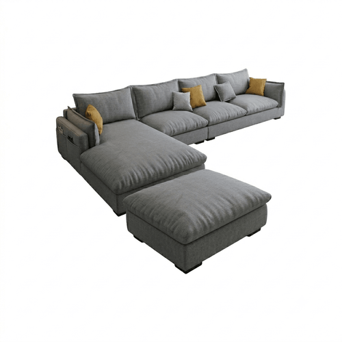 G918 Amos Three Seater Corner Sofa – Modern Leathaire Upholstered L-Shaped Sofa | Comfortable Contemporary Living Room Couch (Grey, Beige, Dark Grey, Blue) - Sleek Furniture