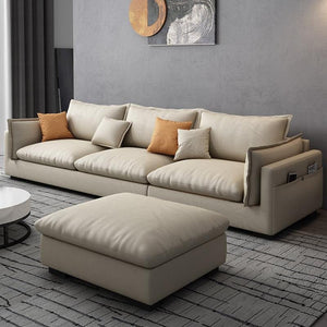 G918 Amos Three Seater Corner Sofa – Modern Leathaire Upholstered L-Shaped Sofa | Comfortable Contemporary Living Room Couch (Grey, Beige, Dark Grey, Blue) - Sleek Furniture
