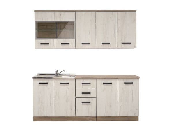 Gabriel White Oak Effect Kitchen Units Cabinet Set – 200cm Wide Storage Unit with 10 Doors & 2 Drawers – Modern Flat Pack Kitchen Furniture - My Store
