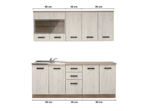 Gabriel White Oak Effect Kitchen Units Cabinet Set – 200cm Wide Storage Unit with 10 Doors & 2 Drawers – Modern Flat Pack Kitchen Furniture - My Store