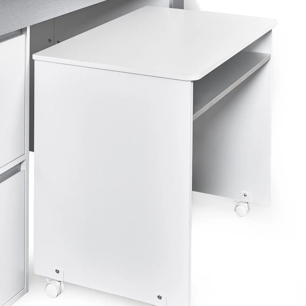 Gaia White & Silver Mid Sleeper Bed with Pull-Out Desk, Storage Drawers, Shelving & Hidden Ladder Cupboard – UK Single (90 x 190cm) - Sleek Furniture