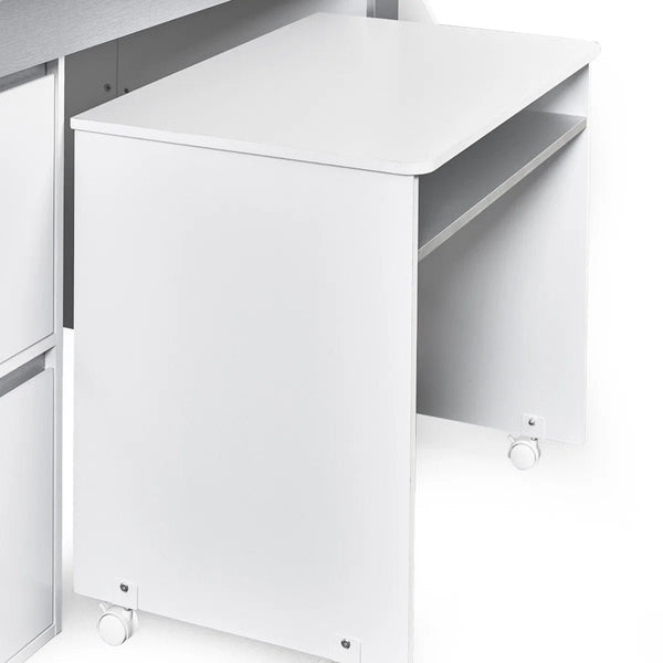 Gaia White & Silver Mid Sleeper Bed with Pull-Out Desk, Storage Drawers, Shelving & Hidden Ladder Cupboard – UK Single (90 x 190cm) - Sleek Furniture