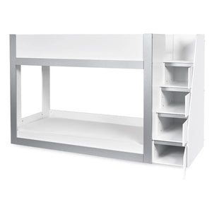 Gaia White & Silver Wooden Single Bunk Bed with Integrated Storage Ladder - Sleek Furniture