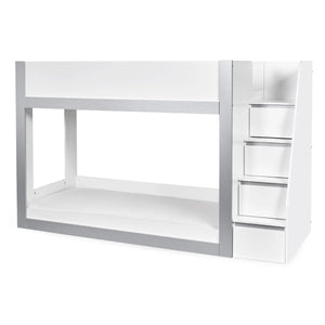 Gaia White & Silver Wooden Single Bunk Bed with Integrated Storage Ladder - Sleek Furniture