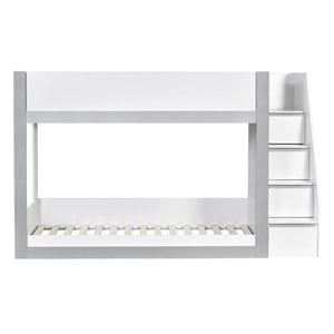 Gaia White & Silver Wooden Single Bunk Bed with Integrated Storage Ladder - Sleek Furniture