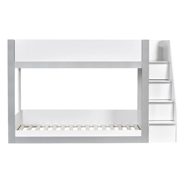 Gaia White & Silver Wooden Single Bunk Bed with Integrated Storage Ladder - Sleek Furniture