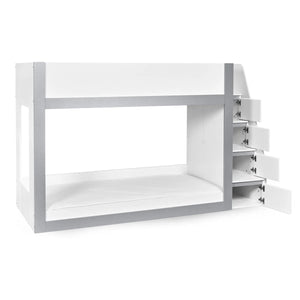 Gaia White & Silver Wooden Single Bunk Bed with Integrated Storage Ladder - Sleek Furniture