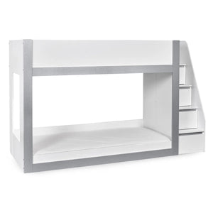 Gaia White & Silver Wooden Single Bunk Bed with Integrated Storage Ladder - Sleek Furniture