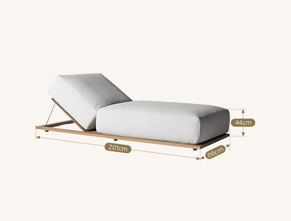Gallo Teak Wood Reclinable Outdoor Sun Lounger with Cushion & Pillow – Waterproof Fabric Garden Recliner Chaise Lounge for Patio, Poolside & Outdoor Relaxation – Off White - Sleek Furniture