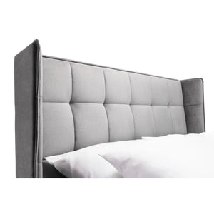 Gatsby 135cm Double Bed Frame in Light Grey Velvet with Winged Upholstered Headboard - Sleek Furniture