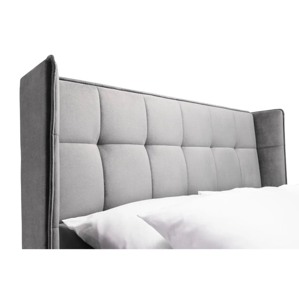 Gatsby 135cm Double Bed Frame in Light Grey Velvet with Winged Upholstered Headboard - Sleek Furniture