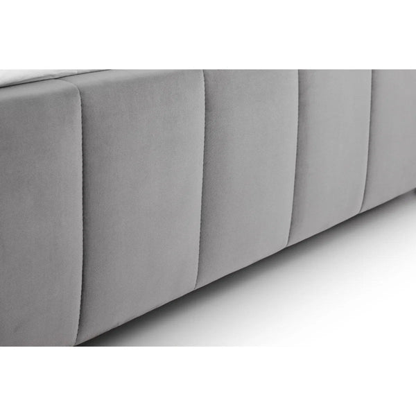 Gatsby 135cm Double Bed Frame in Light Grey Velvet with Winged Upholstered Headboard - Sleek Furniture