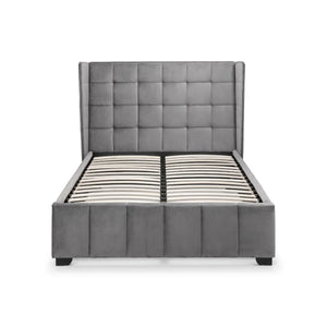 Gatsby 135cm Double Bed Frame in Light Grey Velvet with Winged Upholstered Headboard - Sleek Furniture