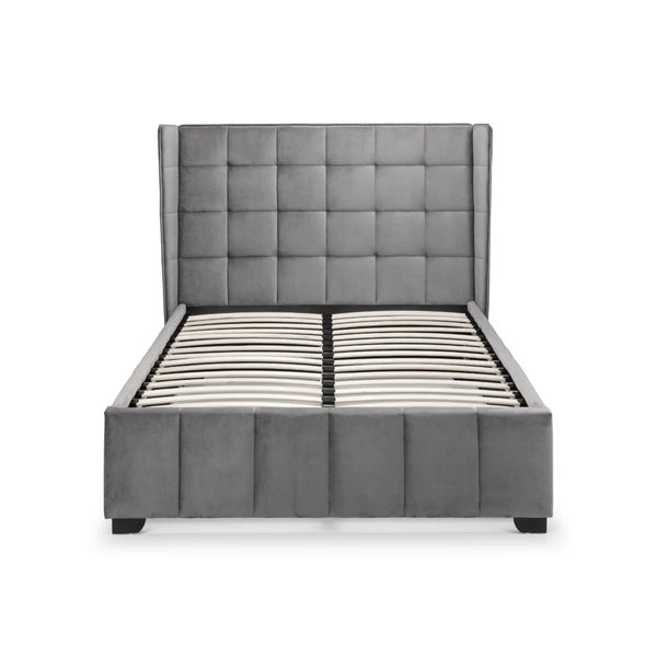 Gatsby 135cm Double Bed Frame in Light Grey Velvet with Winged Upholstered Headboard - Sleek Furniture