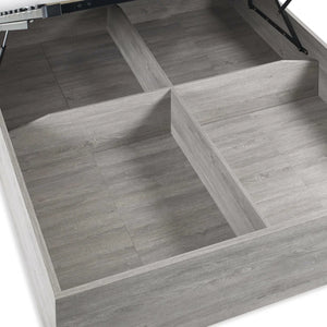 Bali Grey Oak Ottoman Storage Bed with Bookcase Headboard