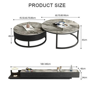 Gibs Extendable TV Stand – Sintered Stone Top & Black Wood Finish, Modern Adjustable Media Console with Steel Frame – Galaxy Grey, Black & White - Sleek Furniture