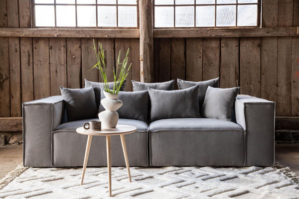Gillholmen Grey Linen Sofa | Scandinavian 3-Seater with Cushions | Modern Cozy Living Room Couch