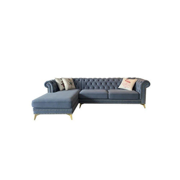Glamour Velvet Three Seater Corner Sofa | Modern L-Shaped Sofa with Painted Steel Frame – Contemporary Luxury Seating for Living Room (Blue / Dark Blue) - Sleek Furniture