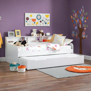 Grace Pure White Wooden Daybed with Built-In Shelving – Modern Single Guest Bed Frame - Sleek Furniture