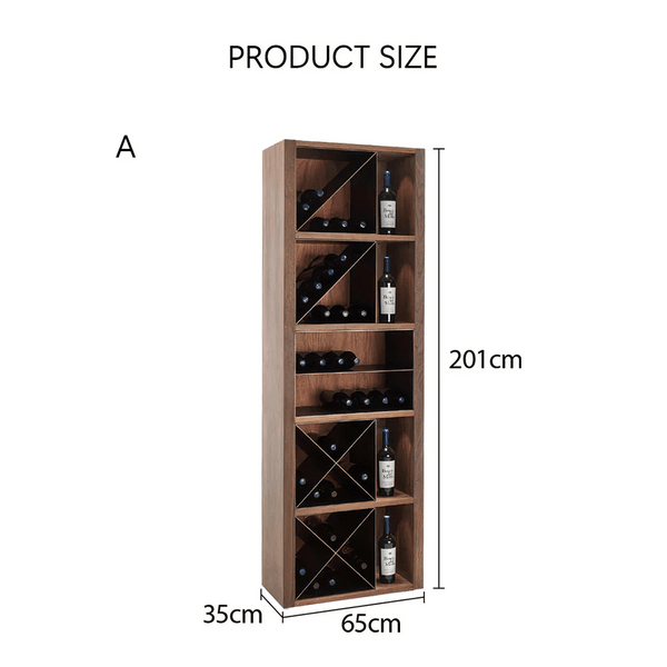 Grace Vintage Wine Cabinet with Wine Rack – Solid Wood Drinks Cabinet with Storage Shelves, Glass Holder & Metal Accents – Walnut Finish – 65×30×201 cm - Sleek Furniture