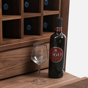 Grace Vintage Wine Cabinet with Wine Rack – Solid Wood Drinks Cabinet with Storage Shelves, Glass Holder & Metal Accents – Walnut Finish – 65×30×201 cm - Sleek Furniture