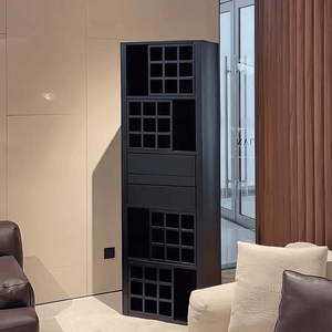 Grace Vintage Wine Cabinet with Wine Rack – Solid Wood Drinks Cabinet with Storage Shelves, Glass Holder & Metal Accents – Walnut Finish – 65×30×201 cm - Sleek Furniture