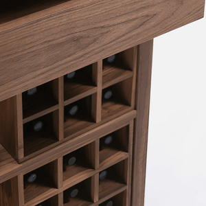 Grace Vintage Wine Cabinet with Wine Rack – Solid Wood Drinks Cabinet with Storage Shelves, Glass Holder & Metal Accents – Walnut Finish – 65×30×201 cm - Sleek Furniture