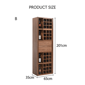 Grace Vintage Wine Cabinet with Wine Rack – Solid Wood Drinks Cabinet with Storage Shelves, Glass Holder & Metal Accents – Walnut Finish – 65×30×201 cm - Sleek Furniture